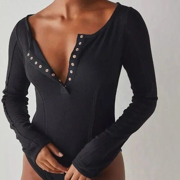Free People‎ Sloane Bodysuit Black - Picture 1 of 7